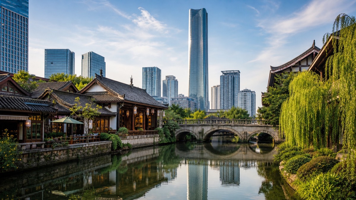 Vue urbaine et quartier d'affaires de Chengdu
