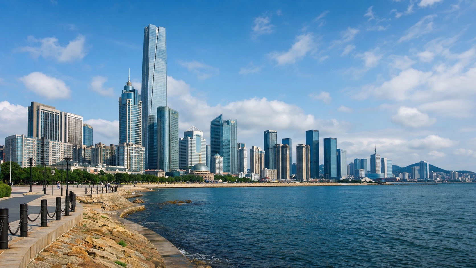 Dalian, China skyline and business-travel landmarks