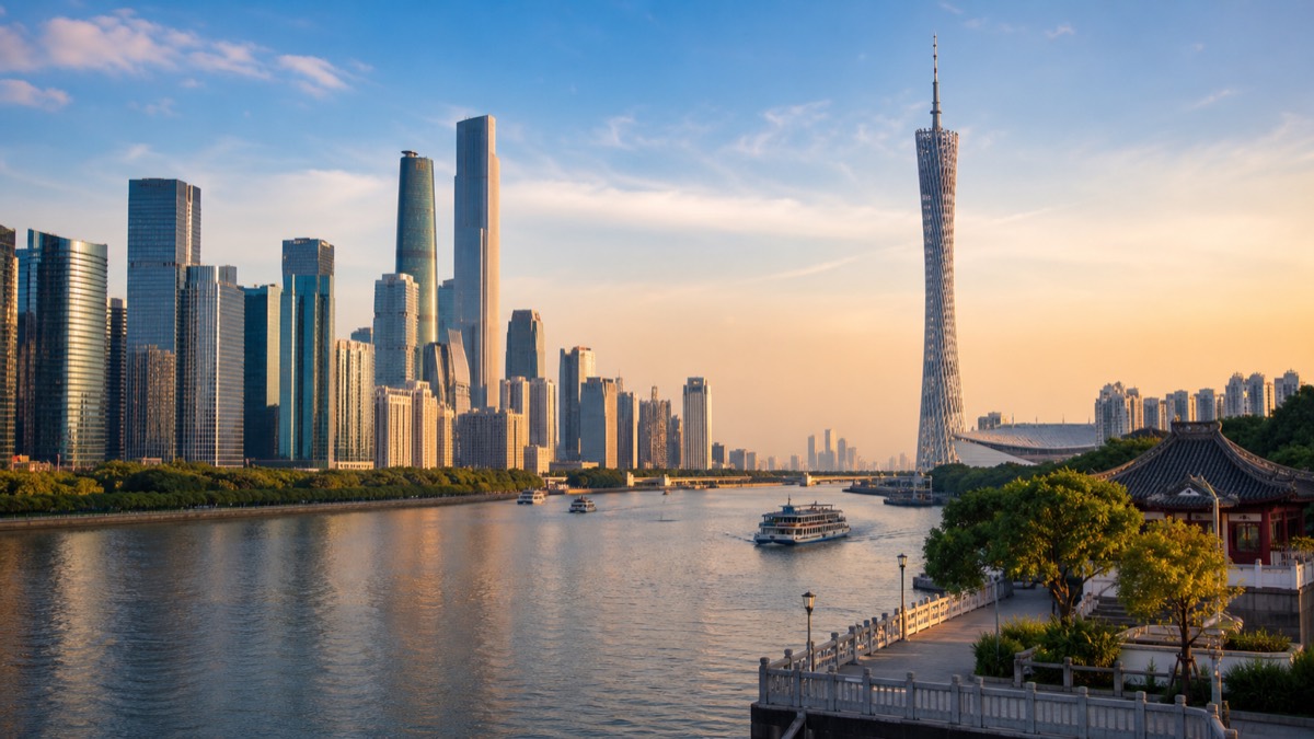 Guangzhou, China skyline and business-travel landmarks