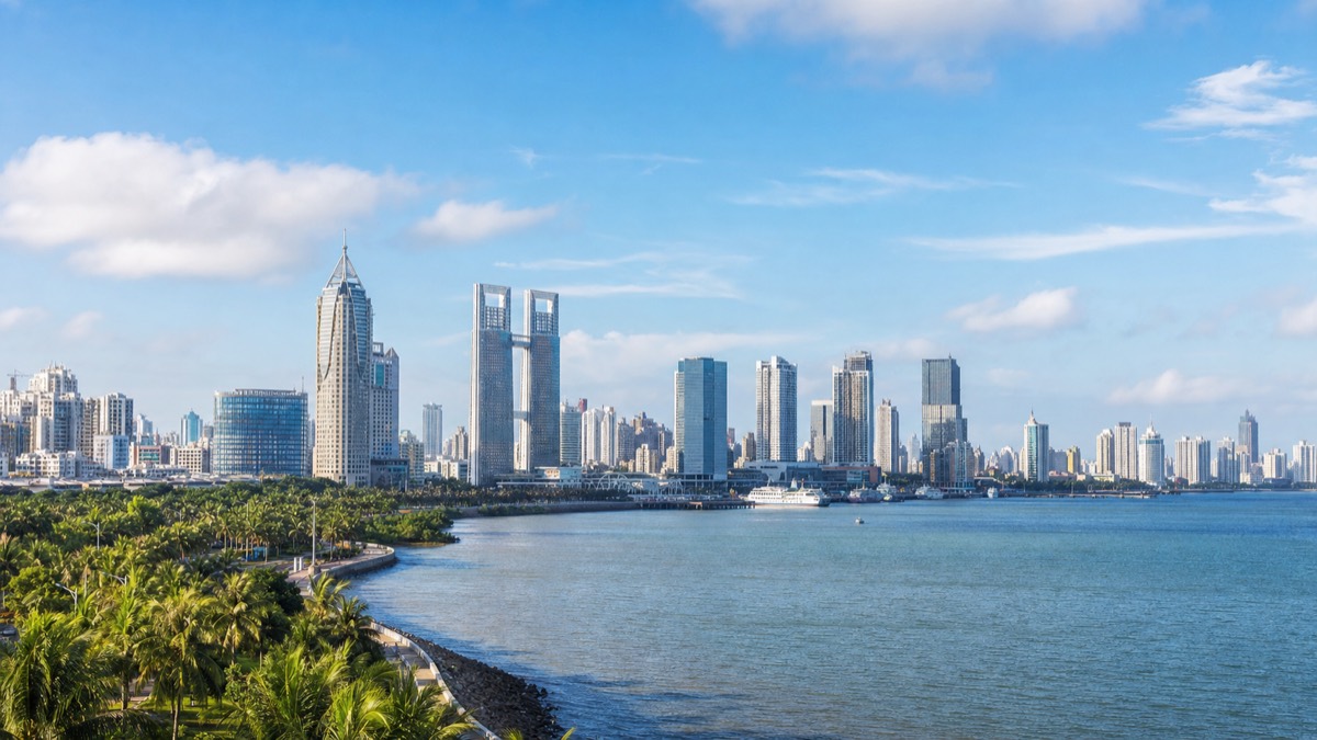 Haikou, China skyline and business-travel landmarks