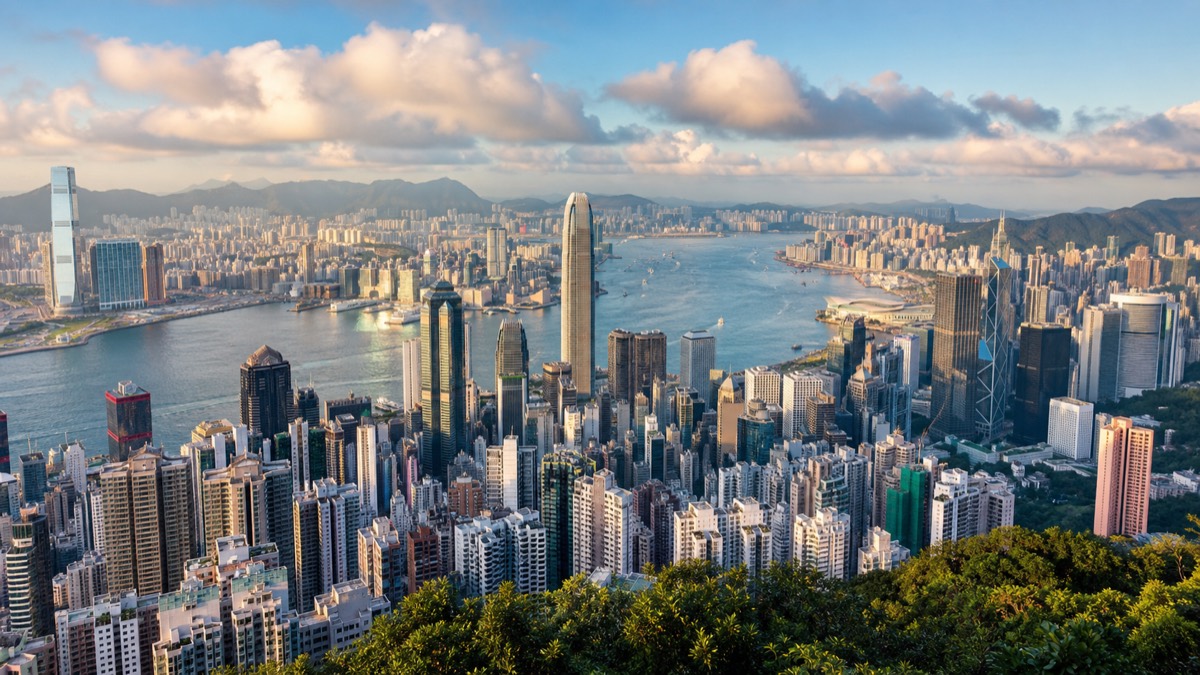 Hong Kong, China skyline and business-travel landmarks