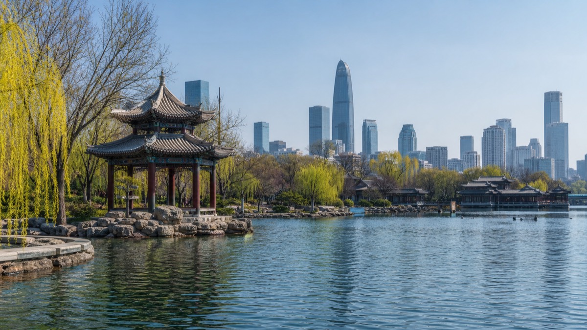 Vue urbaine et quartier d'affaires de Jinan