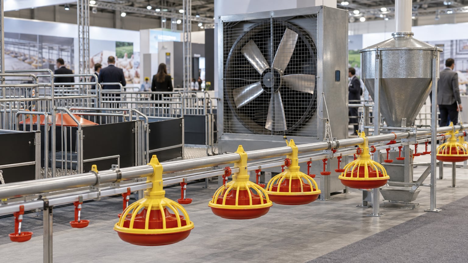 Livestock and poultry feeding, drinking and ventilation equipment displayed at an exhibition