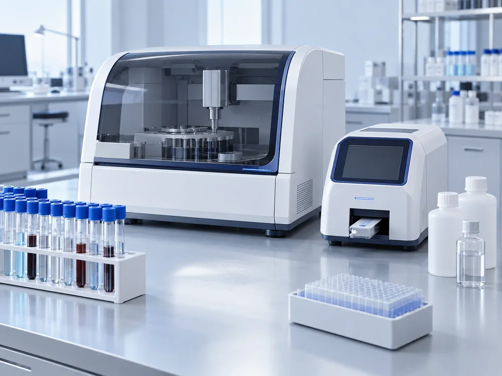 Analizador de laboratorio, dispositivo de prueba rápida, tubos y frascos de reactivos