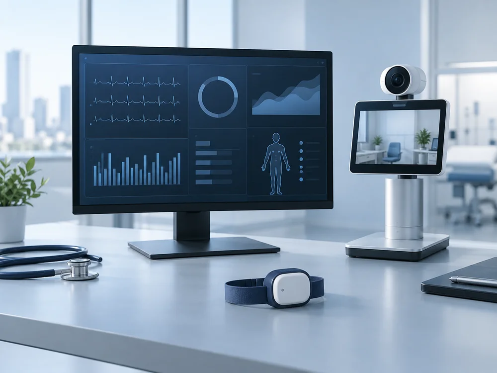 Estación de trabajo de software sanitario, sensor portátil y cámara de telemedicina