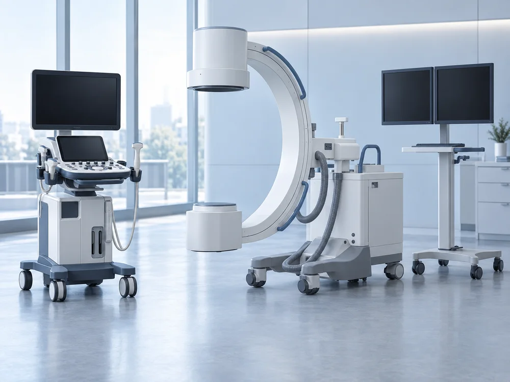 Ecógrafo, arco en C móvil y monitor médico